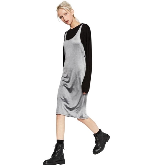 Zara Silver Scoop Neck Sleeveless Midi Dress - Picture 1 of 5